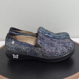 Alegria Shoes Womens Size 8.5 39 Black Blue Crackle Leather Slip On‎ Comfort
